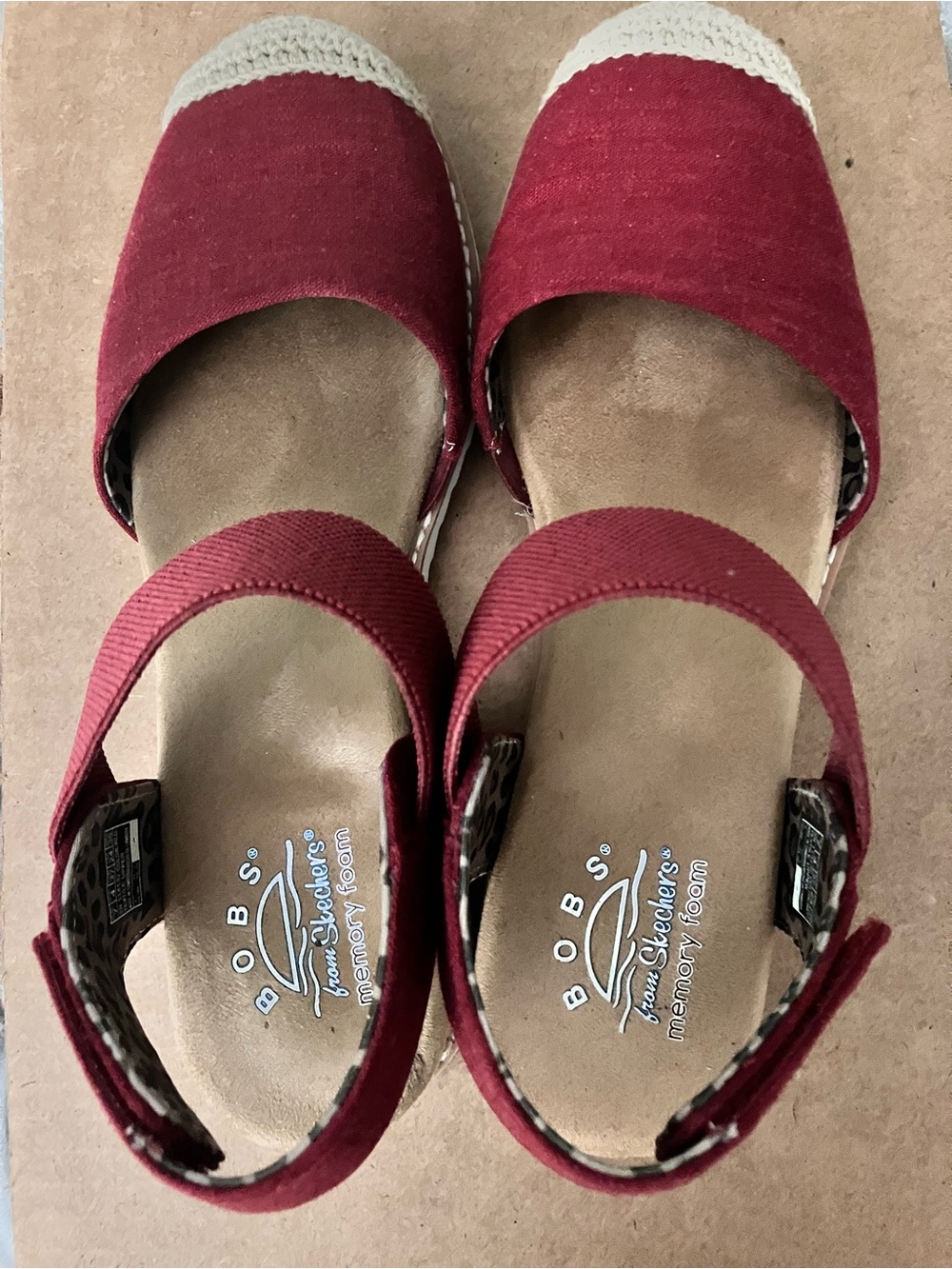 Skechers BOBS Women's Wine Canvas Espadrille Wedge Sandals